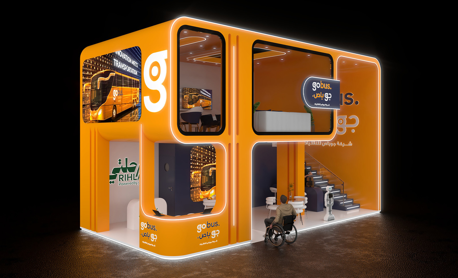 Front elevation of the booth with signage