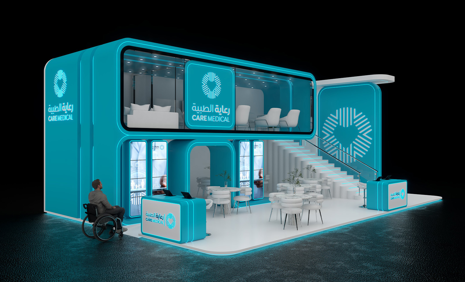 Front elevation of the booth with signage