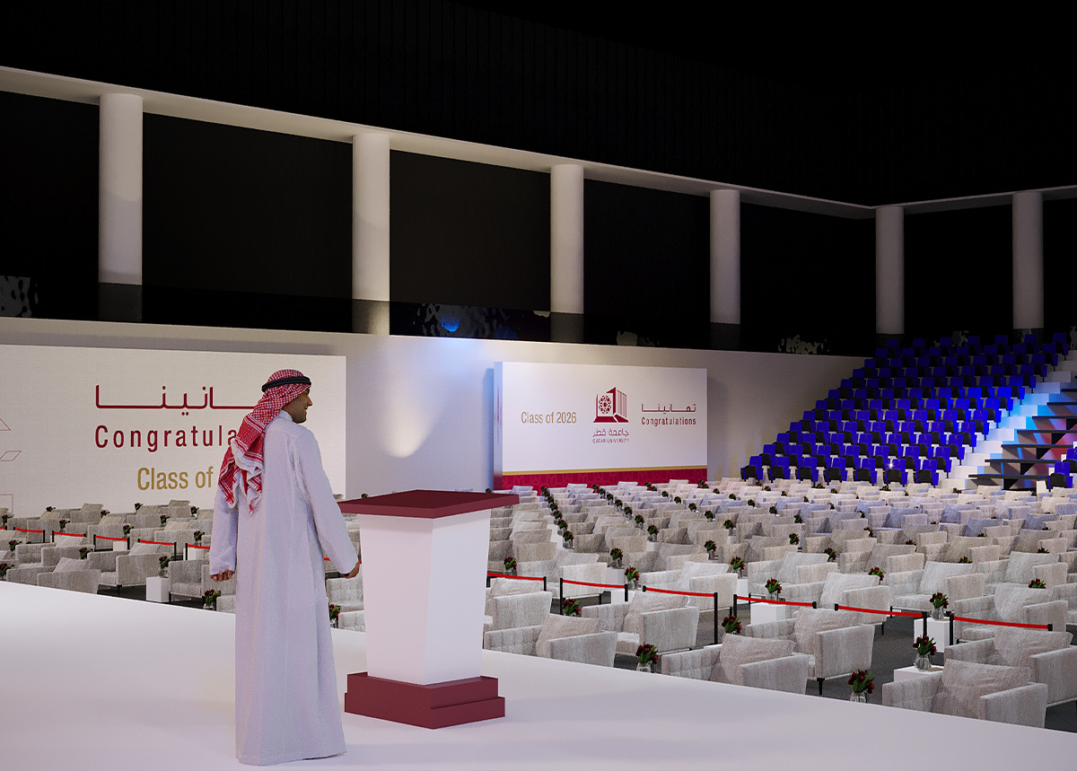 Welcome area and guest reception at the Qatar University graduation